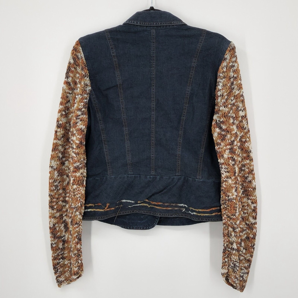 Denim Jacket Knit Long Sleeves Buttons Eclectic Bohemian Retro Thick Stitch L - Picture 5 of 12